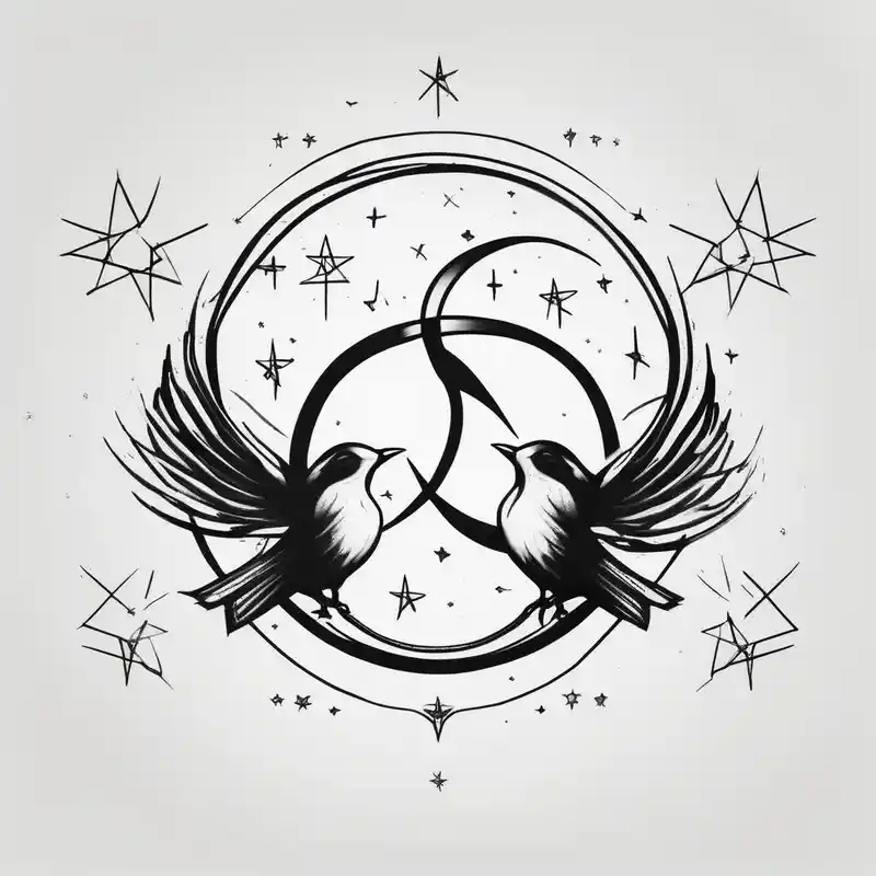 minimalist style Infinity Tattoo Ideas and Designs in 2025 & free generation about two birds sitting and stars and infinity theme couples tattoo floral sleeve tattoo